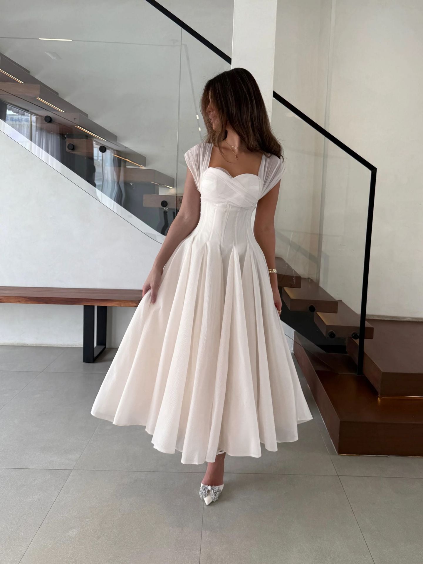 Midi Dress with Pleated Skirt