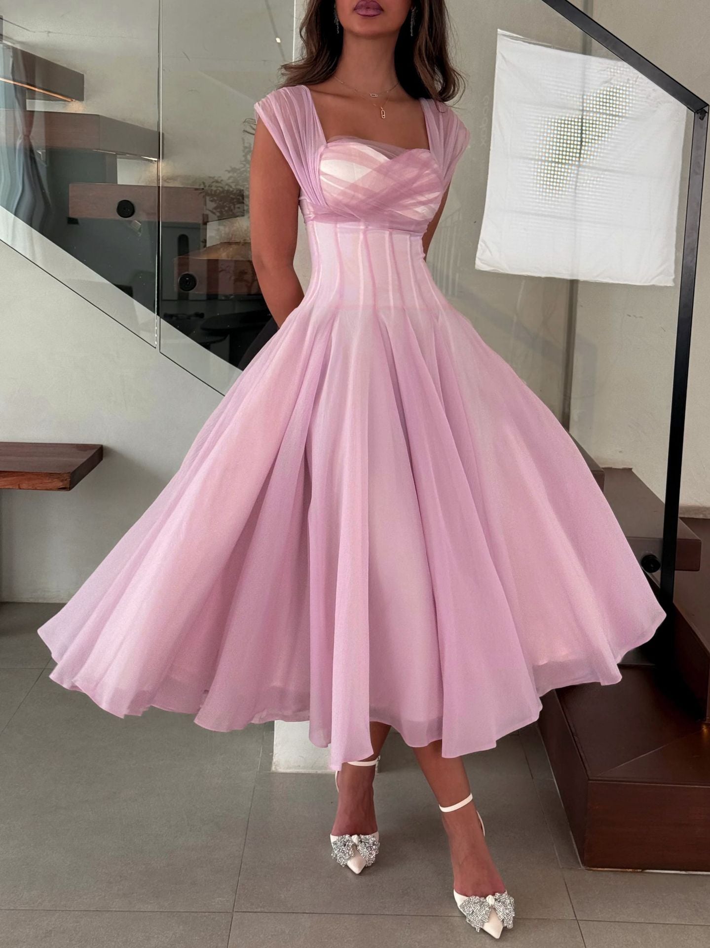 Midi Dress with Pleated Skirt