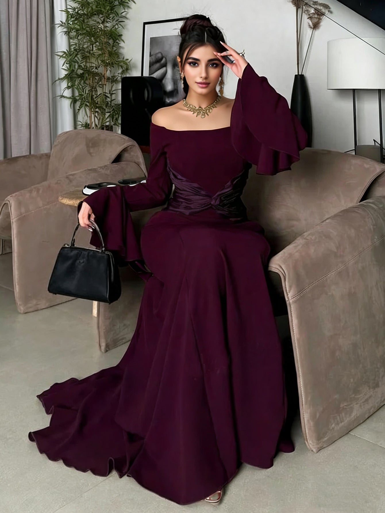 Elegant Off-Shoulder Evening Gown