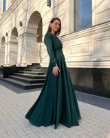 Green Maxi Dress with Pleated Bodice