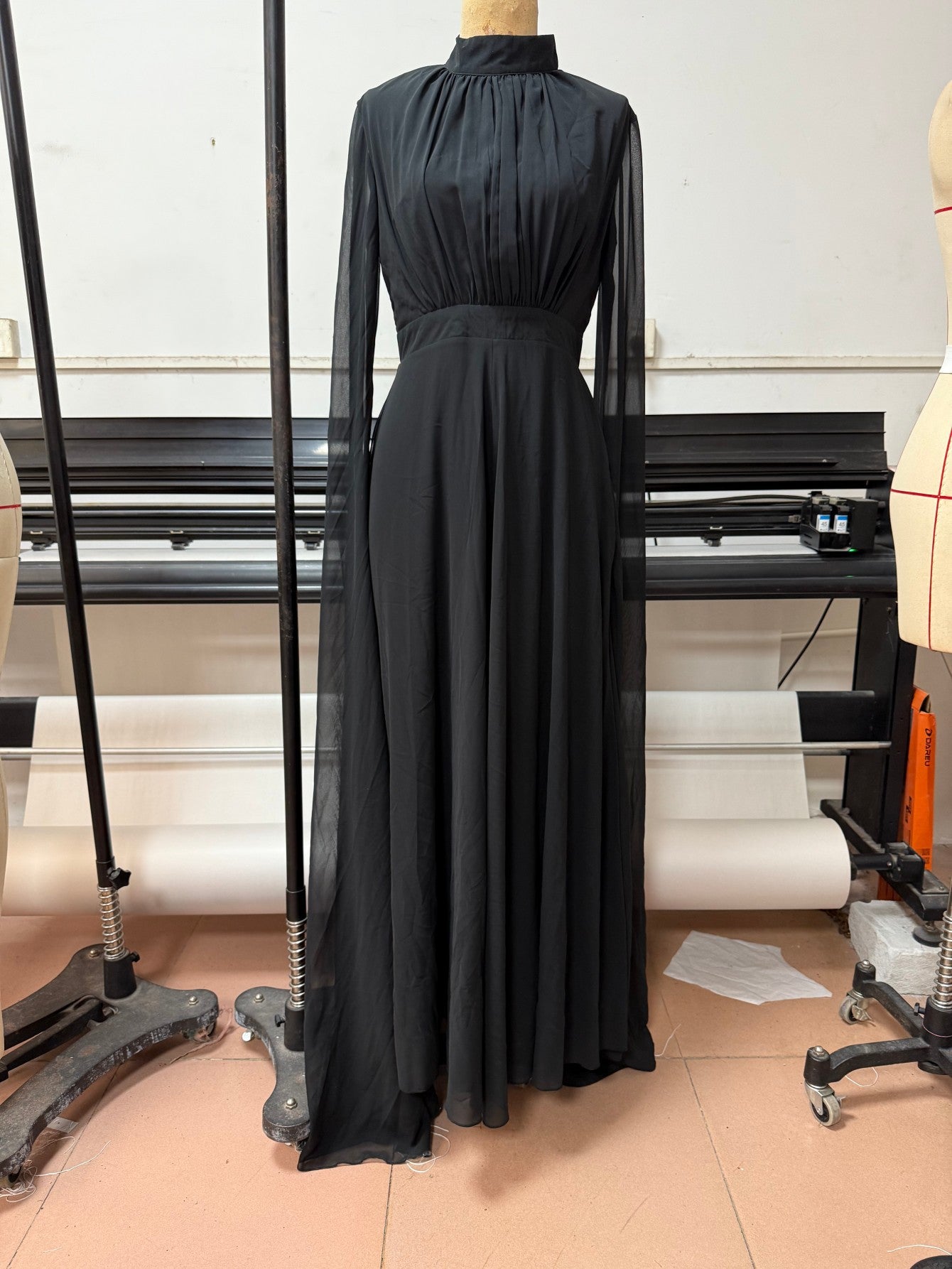 White Pleated Dress with Capes