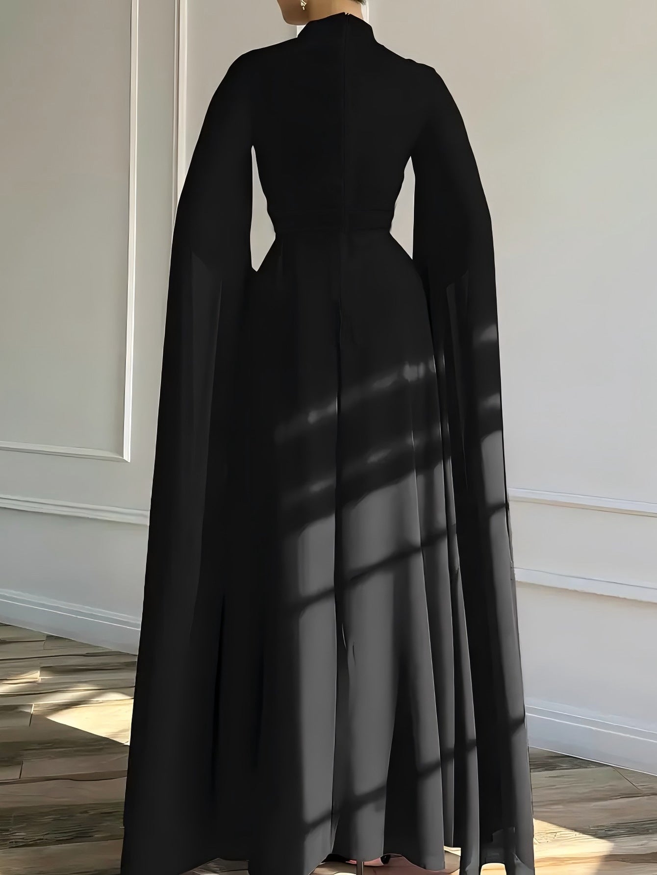 White Pleated Dress with Capes