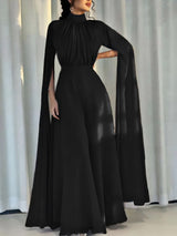 White Pleated Dress with Capes