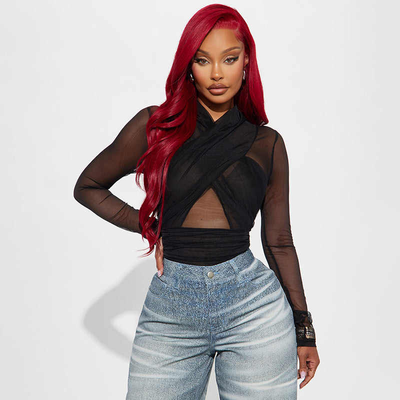 Mesh Long Sleeve Jumpsuit