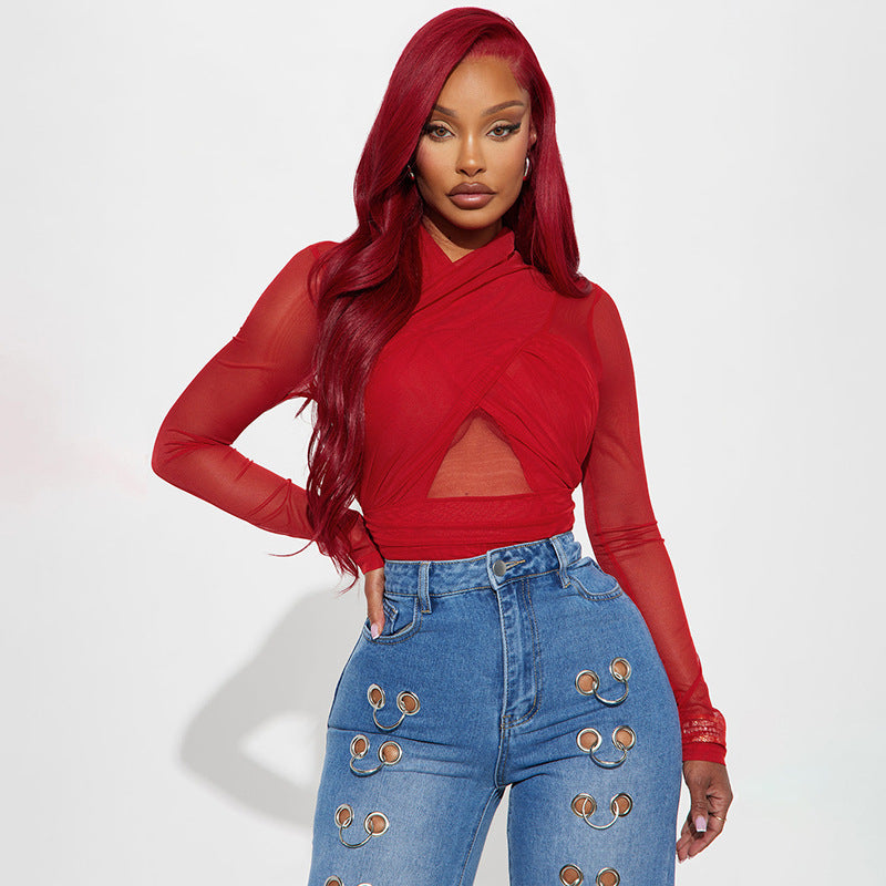 Mesh Long Sleeve Jumpsuit