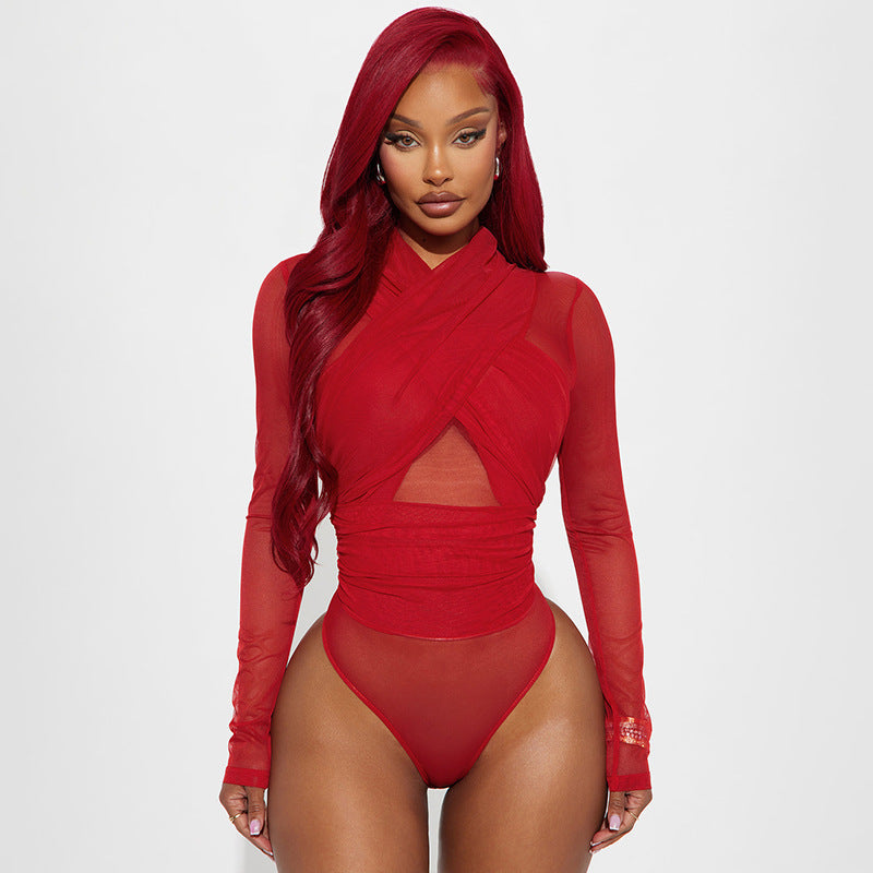 Mesh Long Sleeve Jumpsuit