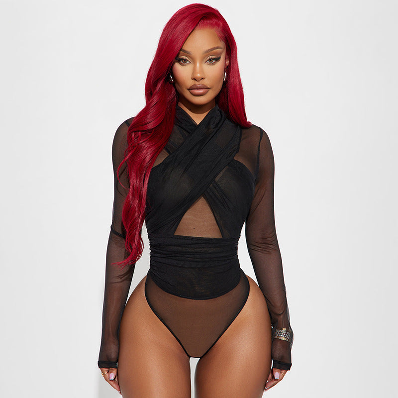 Mesh Long Sleeve Jumpsuit