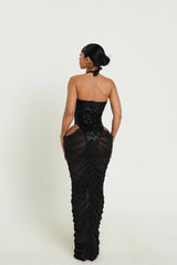 Sequined Halter Dress with Ruched Skirt