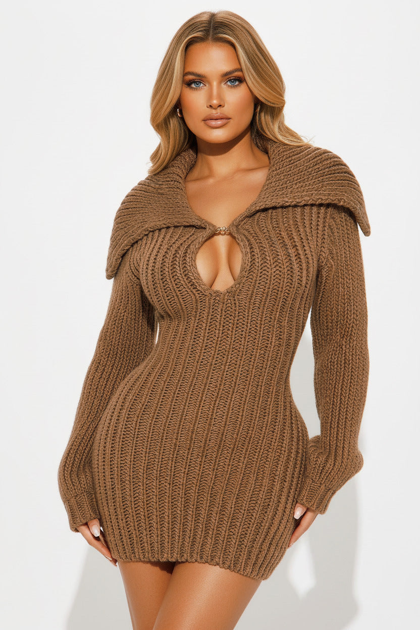 Knit Sweater Dress with Keyhole Detail