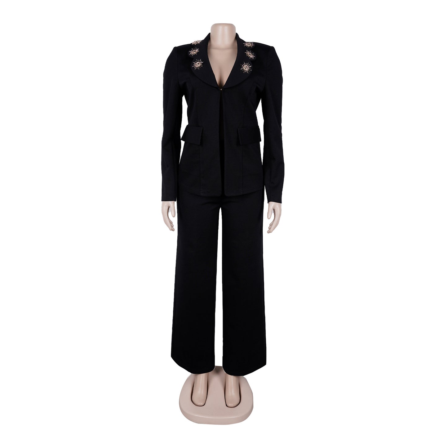 Embellished Suit and Wide-Leg Pants