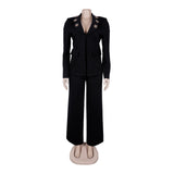 Embellished Suit and Wide-Leg Pants