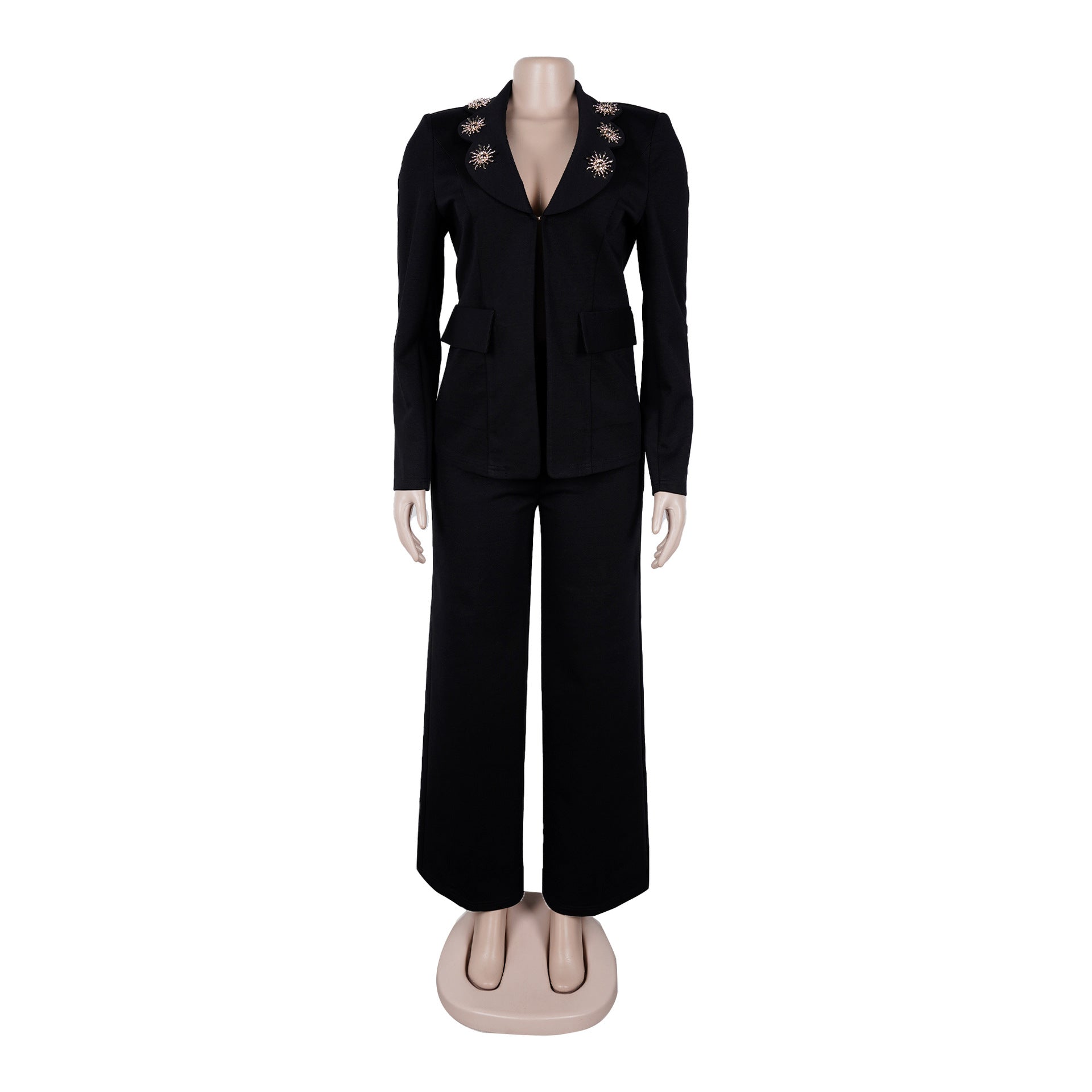 Embellished Suit and Wide-Leg Pants