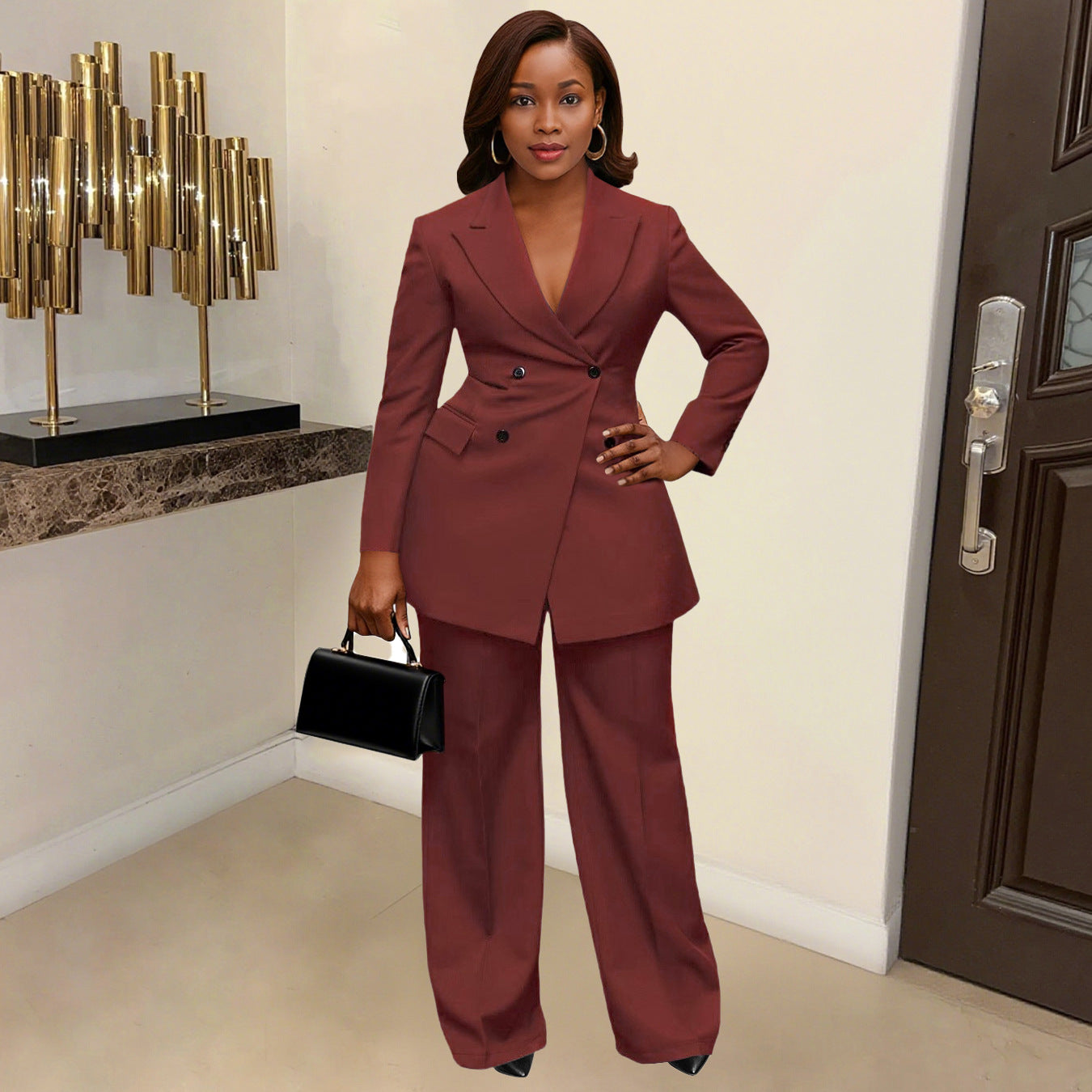 Blazer Suit with Wide-Leg Pants