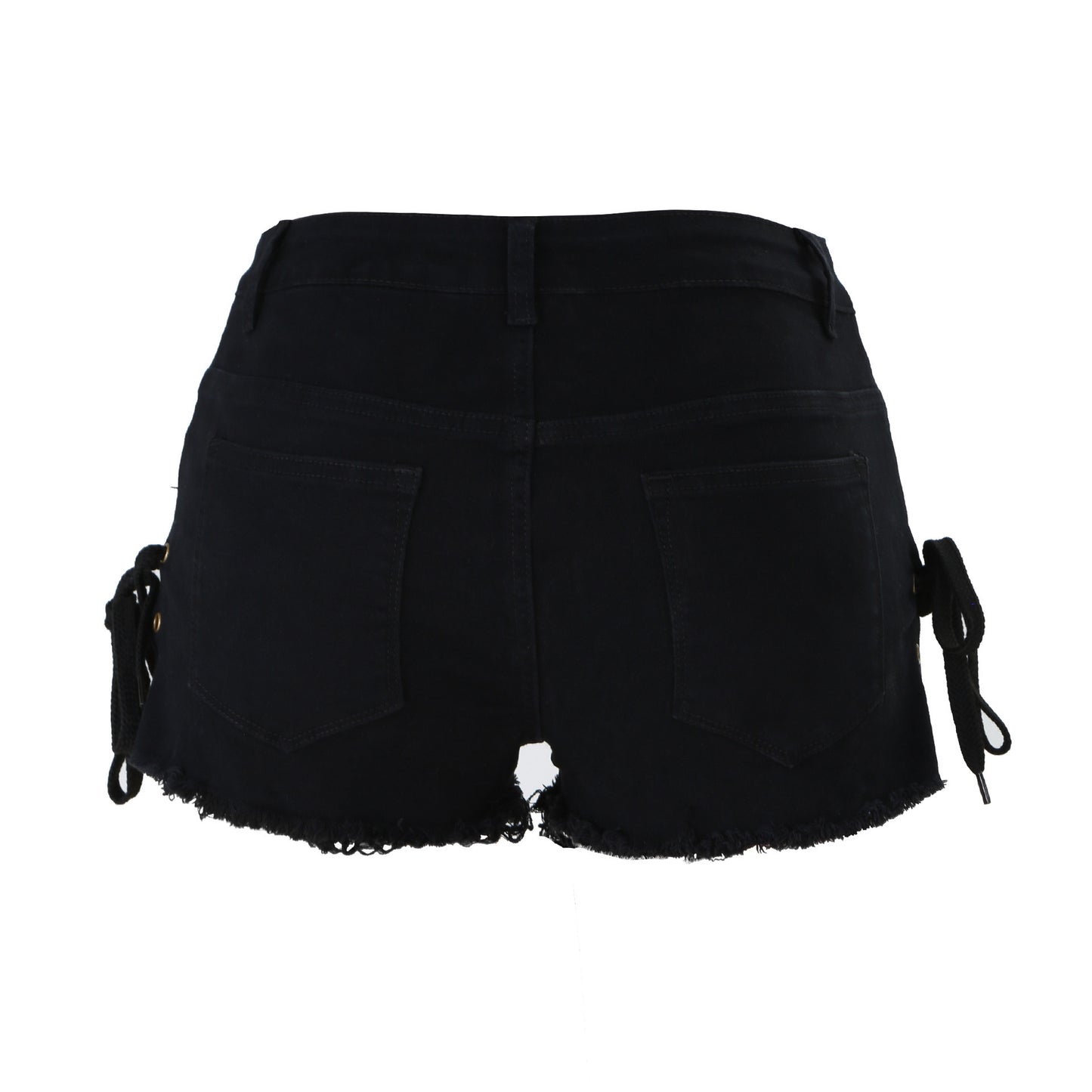 Distressed Lace-Up Denim Shorts