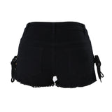 Distressed Lace-Up Denim Shorts