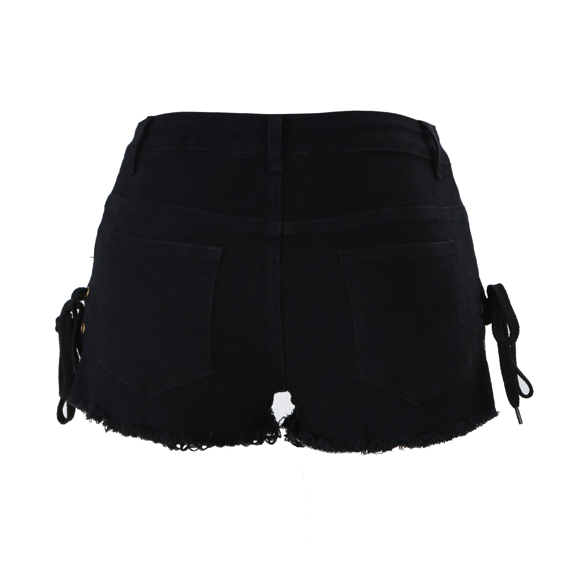 Distressed Lace-Up Denim Shorts