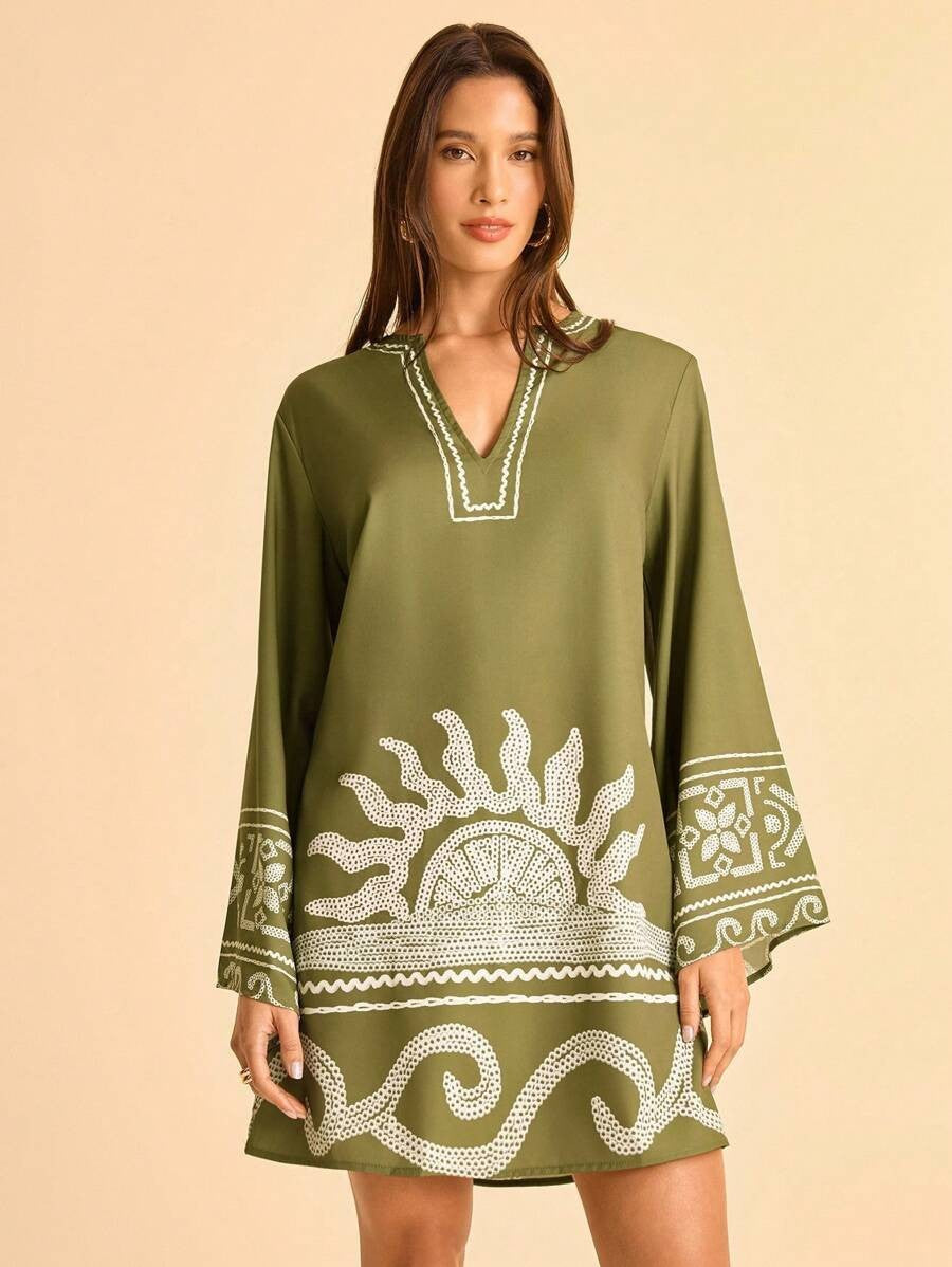 Green Tunic Dress with Details
