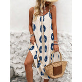 Beach Print Sundress with Side Slit