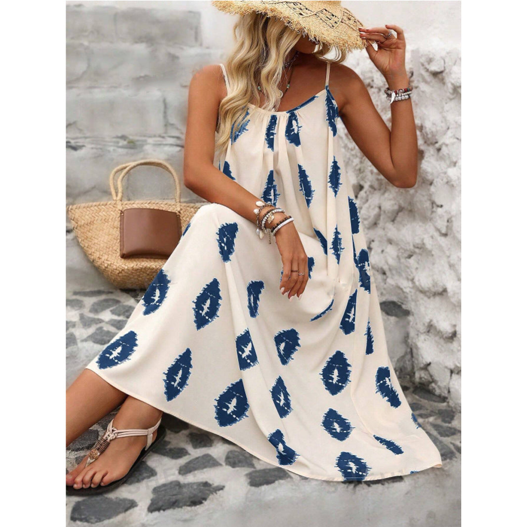 Beach Print Sundress with Side Slit