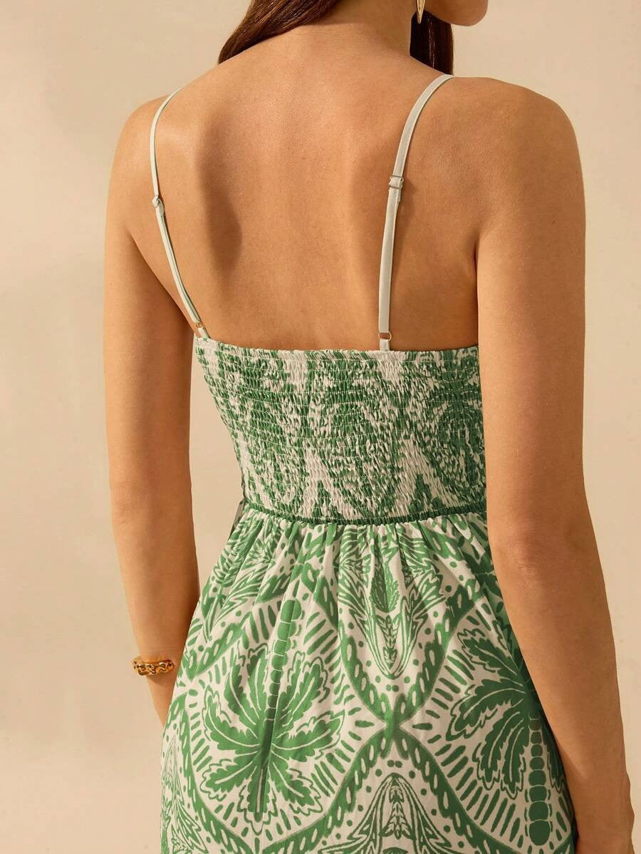 Tropical Print Maxi Dress with Spaghetti Straps
