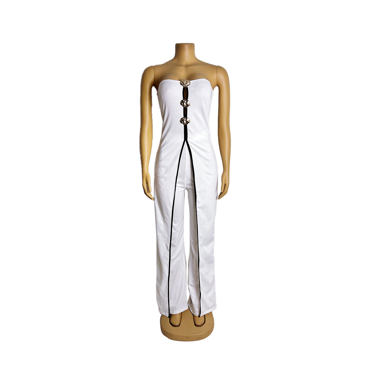 Strapless Button Details Top with Pants