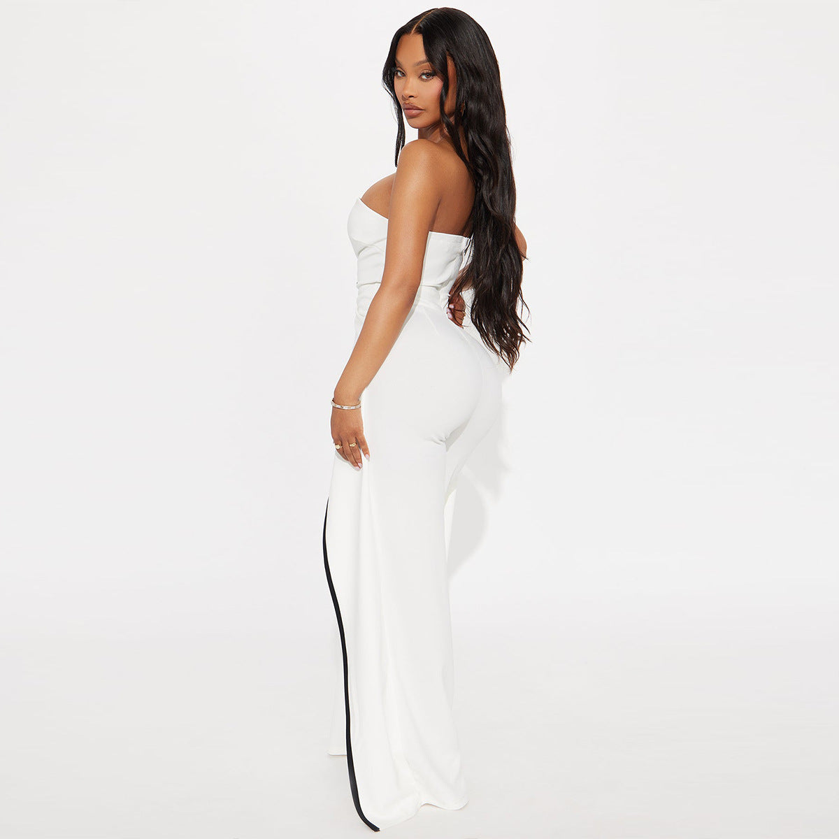 Strapless Button Details Top with Pants