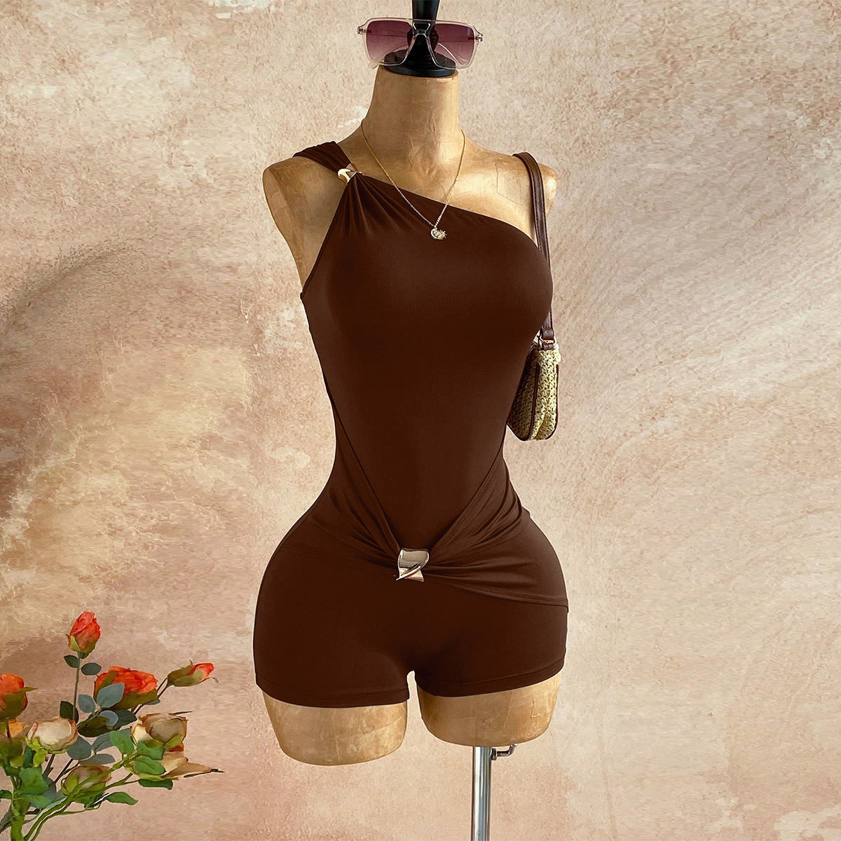Asymmetric One-Shoulder Romper