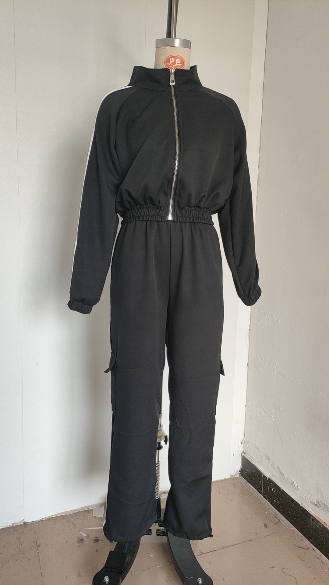 Track Suit with White Stripes and Pockets