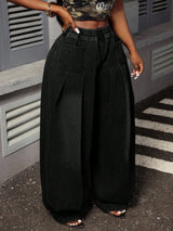 High-Waisted Wide-Leg Denim Pants