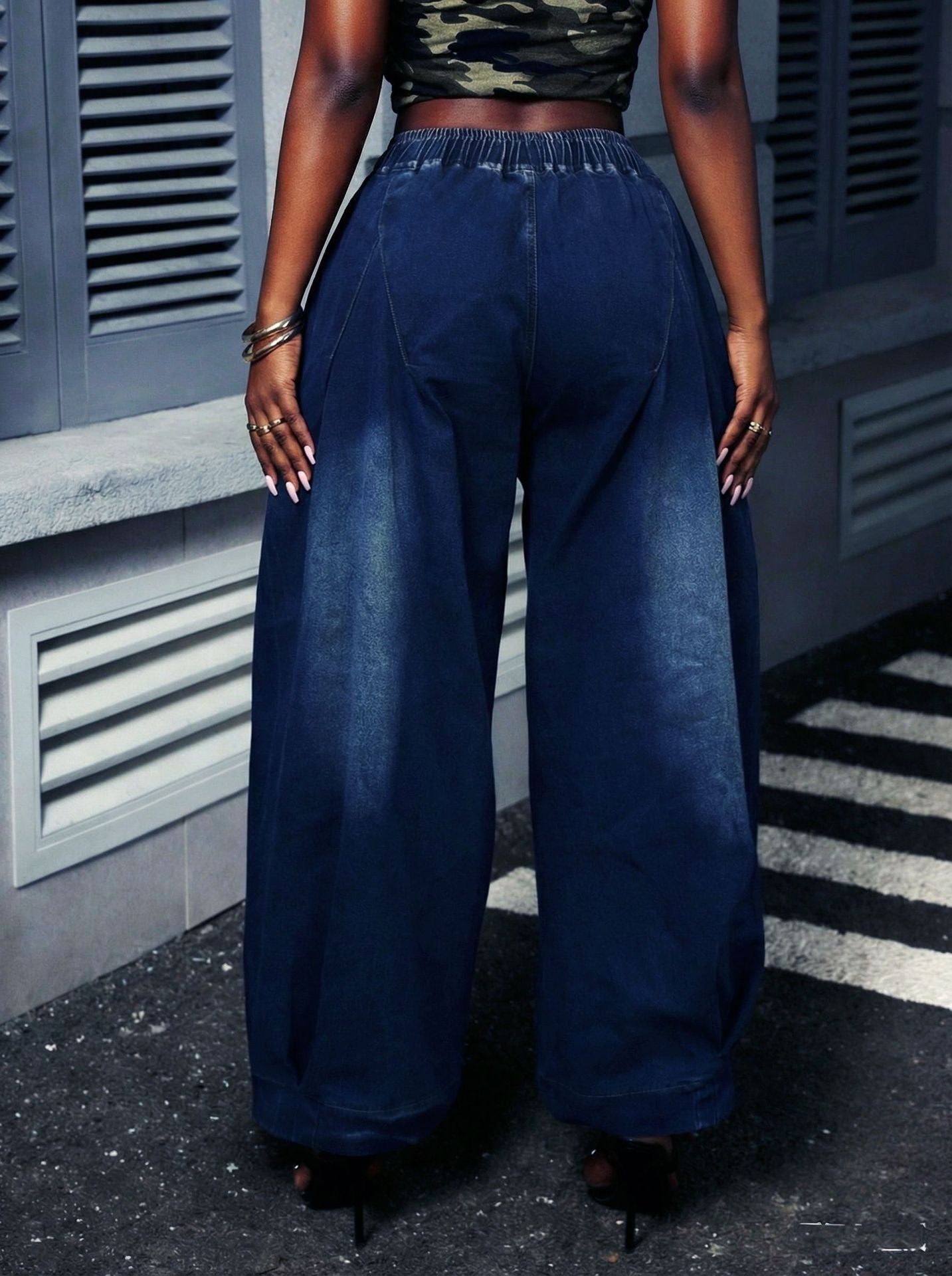 High-Waisted Wide-Leg Denim Pants
