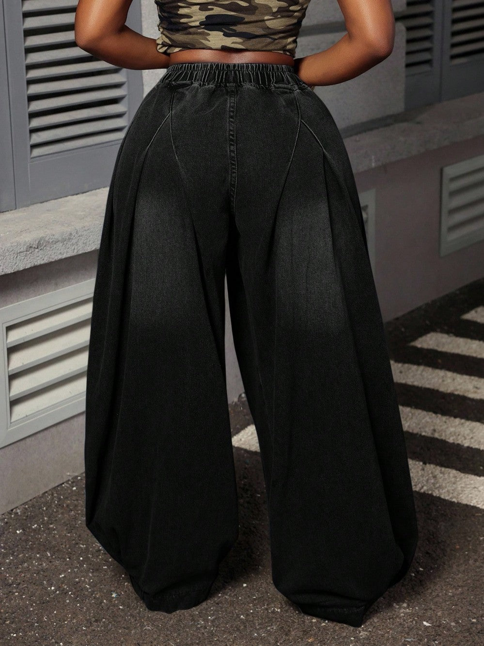 High-Waisted Wide-Leg Denim Pants
