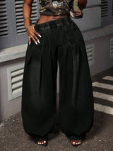 High-Waisted Wide-Leg Denim Pants