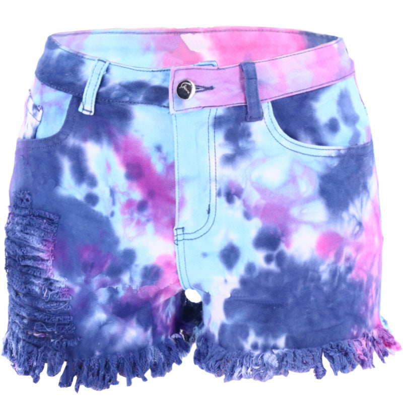 Colorful Tie-Dye Ripped Shorts