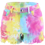 Colorful Tie-Dye Ripped Shorts