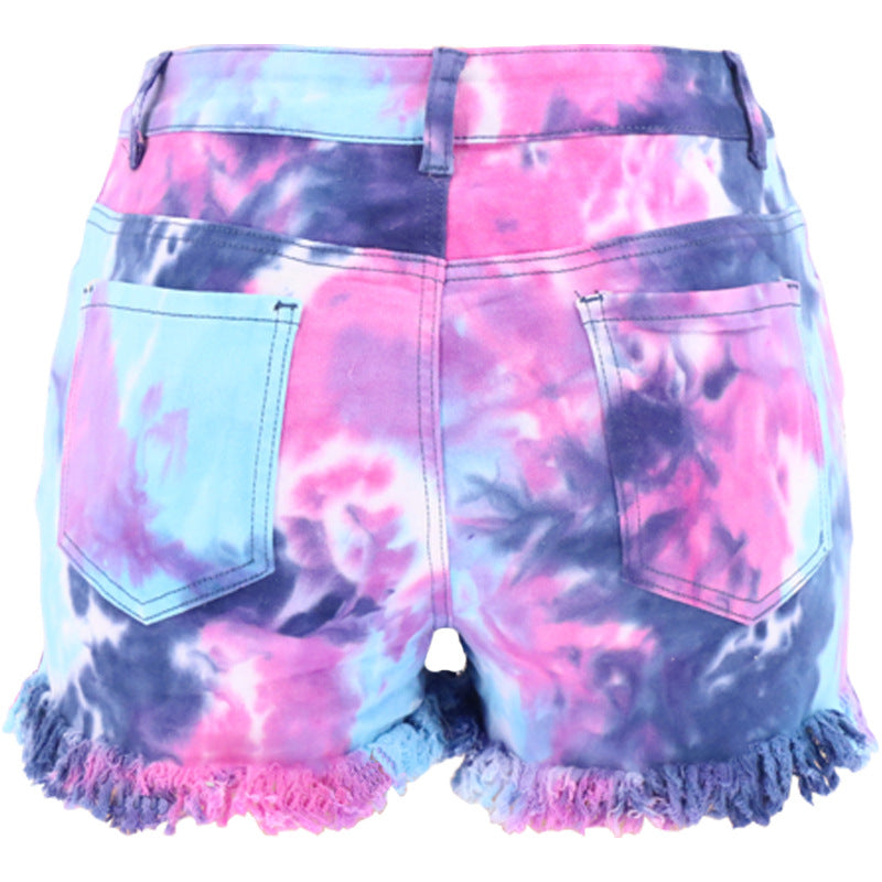 Colorful Tie-Dye Ripped Shorts