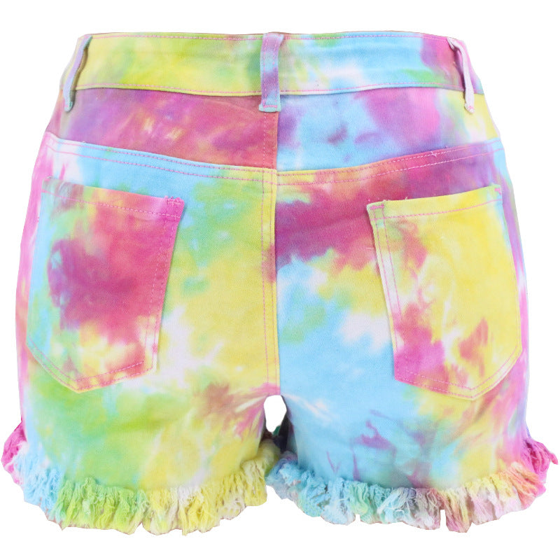 Colorful Tie-Dye Ripped Shorts