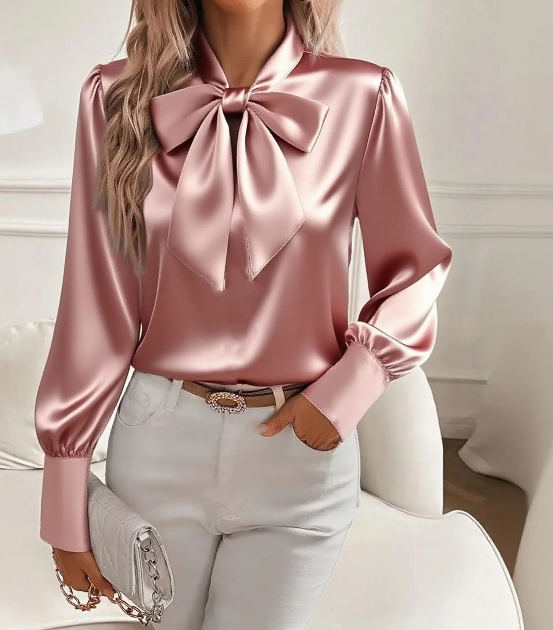 Blouse with Bow Tie Detail