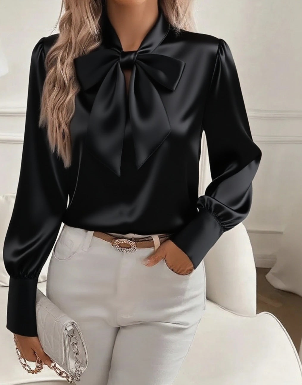 Blouse with Bow Tie Detail