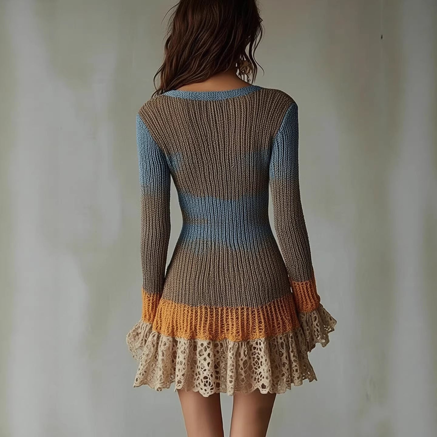 Crochet Dress with Lace Hem