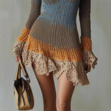Crochet Dress with Lace Hem