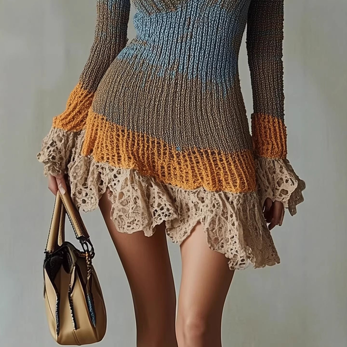 Crochet Dress with Lace Hem