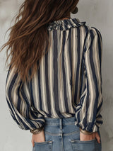 Striped Ruffle V-Neck Blouse
