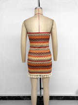 Bohemian Striped Tube Dress with Tassel Hem