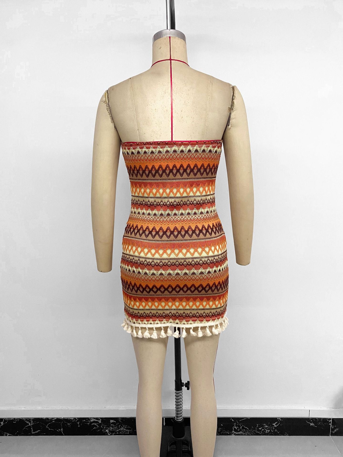 Bohemian Striped Tube Dress with Tassel Hem