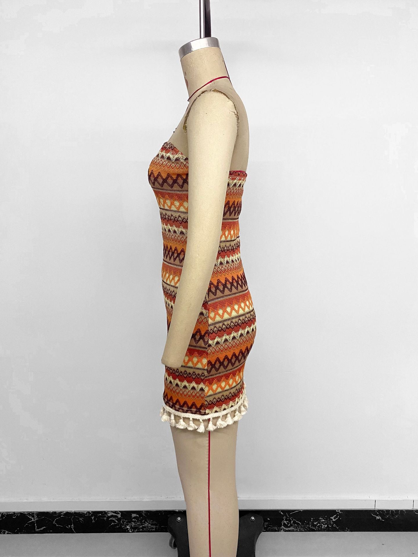 Bohemian Striped Tube Dress with Tassel Hem