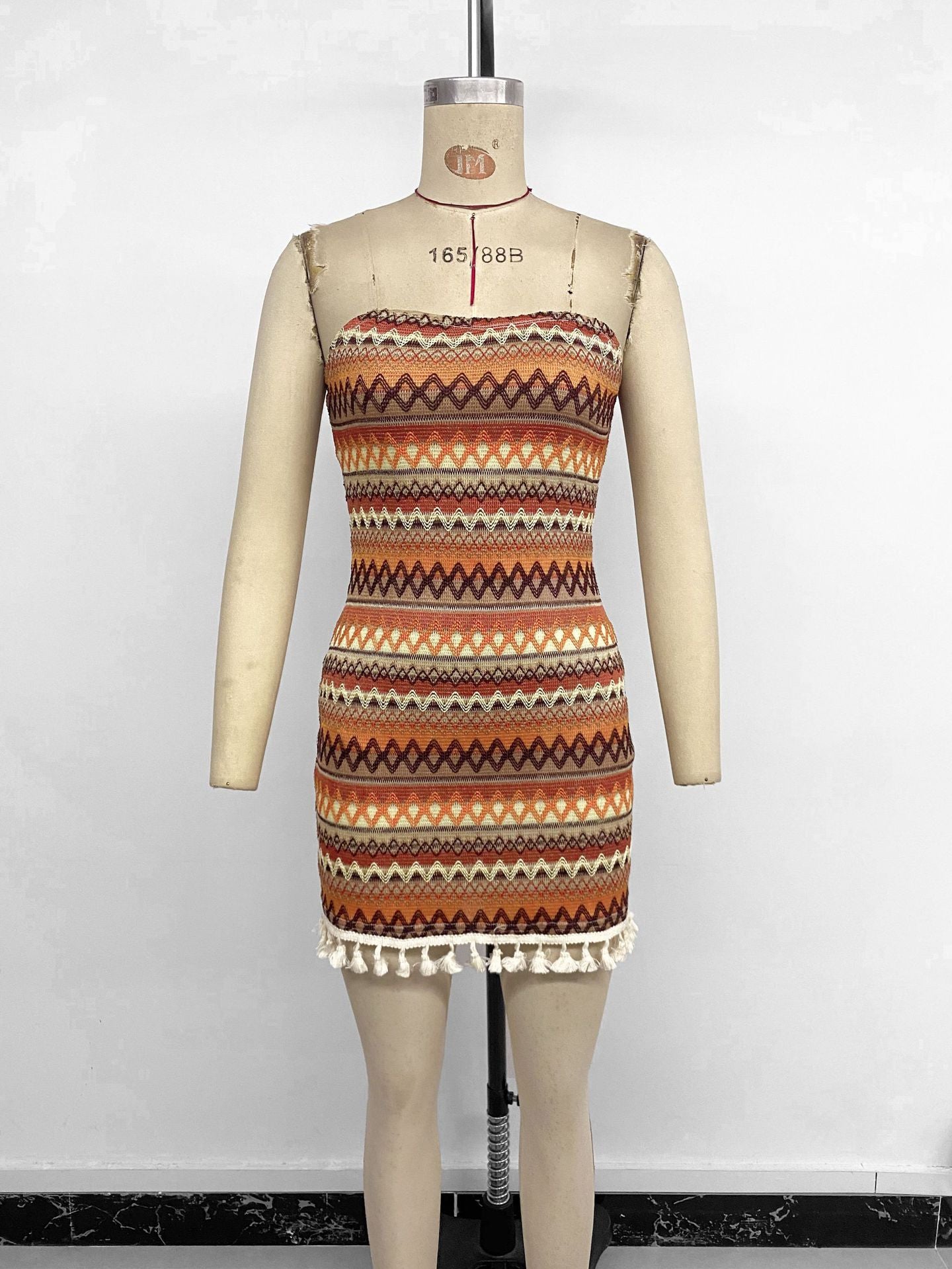 Bohemian Striped Tube Dress with Tassel Hem