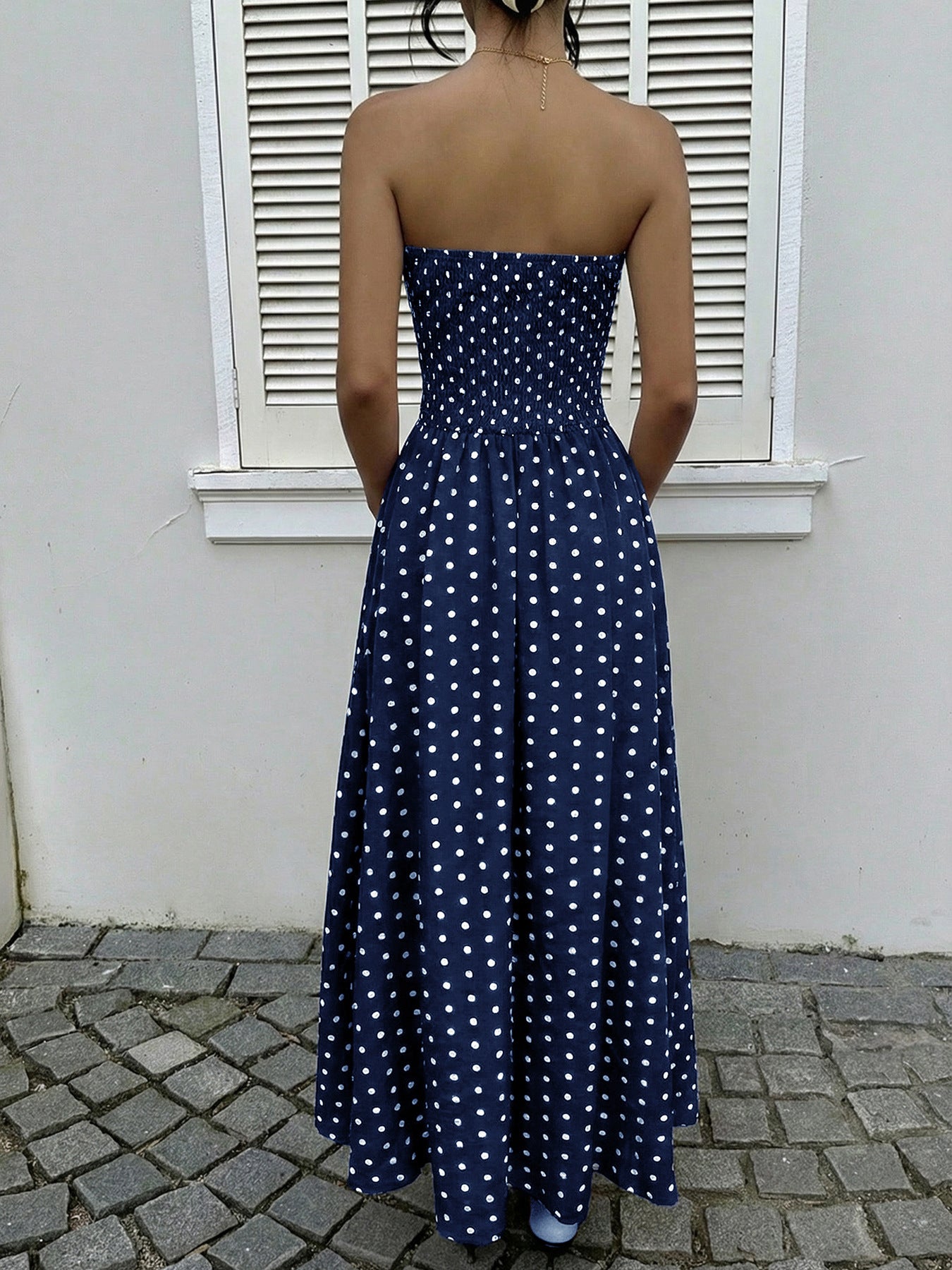 Polka Dot Strapless Maxi Dress
