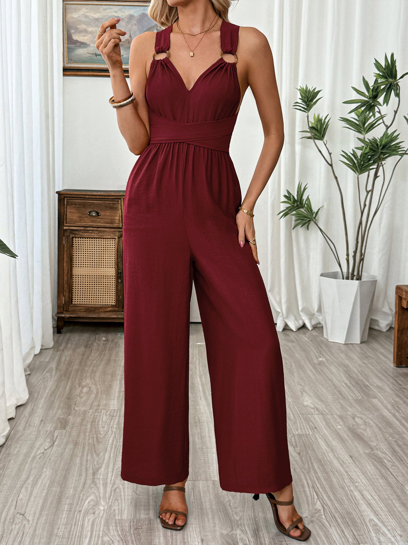 Wide-Leg Jumpsuit with Ring Detail