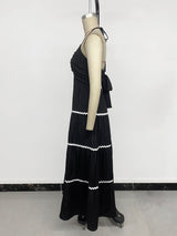 Pleated Maxi Dress with White Accents