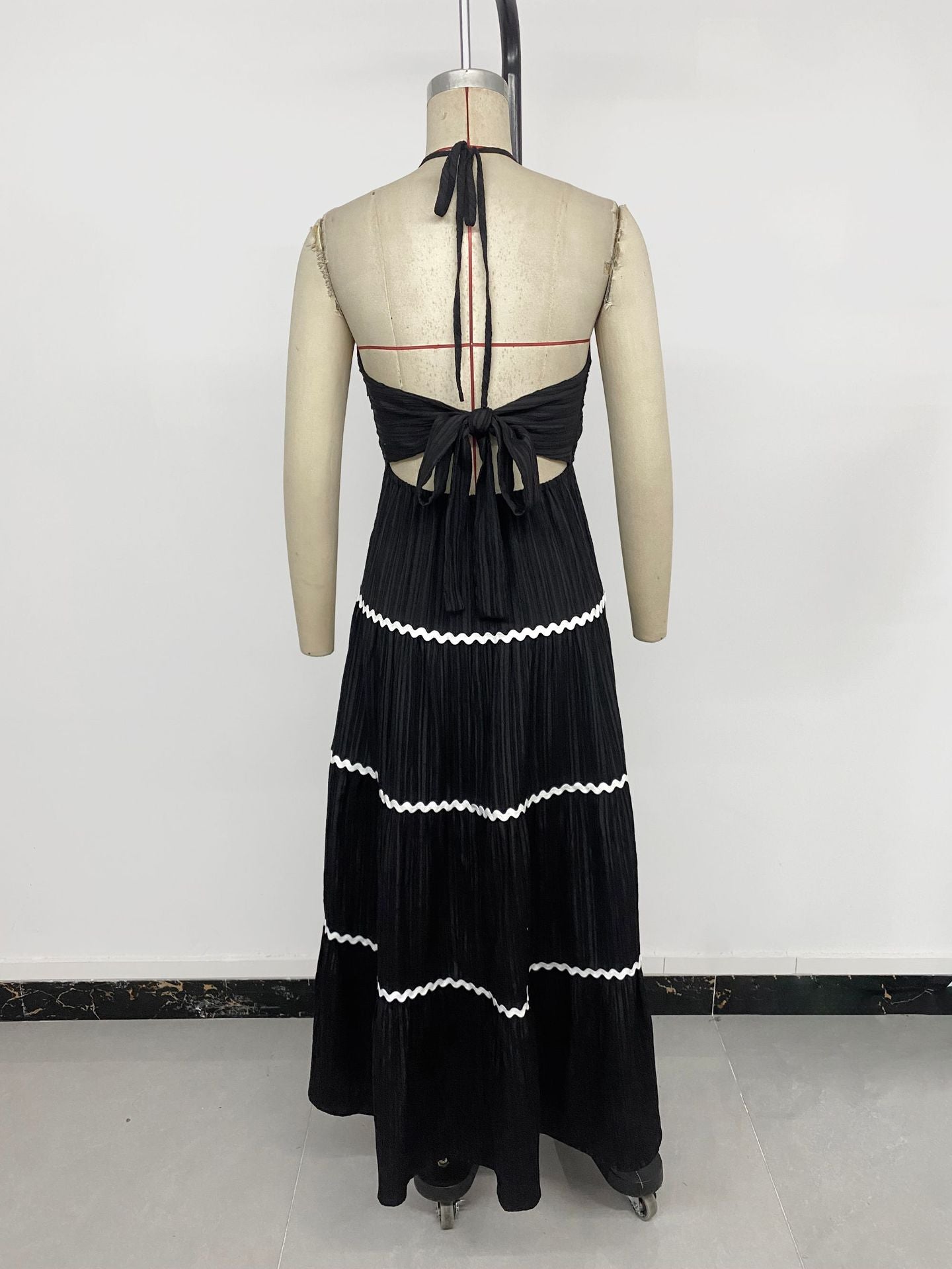 Pleated Maxi Dress with White Accents